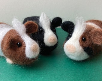 Needle felting kit - Guinea pigs. Learn to make THREE mini guinea pigs from natural wool fibres.