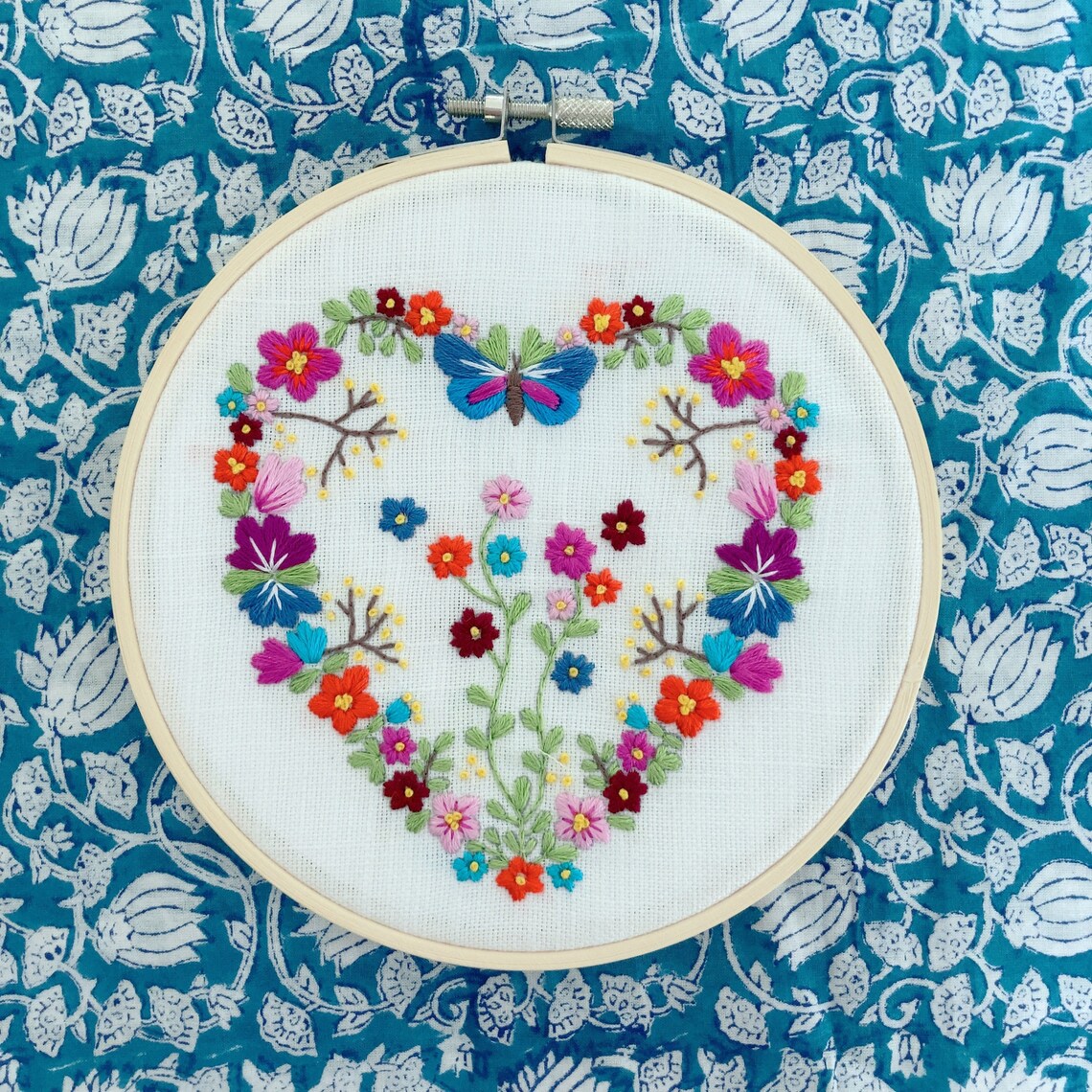 Floral Heart Embroidery Kit by folk artist Lucy Levenson DIY Etsy