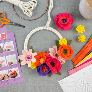 Felt Flower Wreath Kit. Make a DIY floral wreath with this craft kit for adults. Learn macrame and flower making skills. image 5