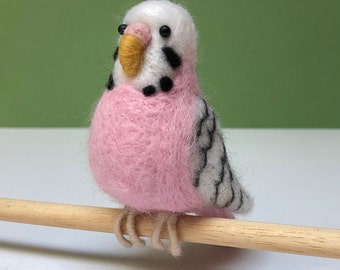 Needle Felting Kit - Pink Budgie. Make a sweet pink budgerigar from wool roving. A perfect creative gift for bird lovers!