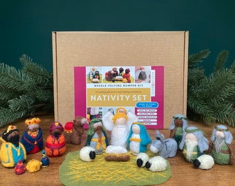 Kit de pare-chocs pour feutrage à l'aiguille - NATIVITY. Un kit de démarrage premium. Tout ce dont vous avez besoin pour créer une crèche de Noël ancienne.