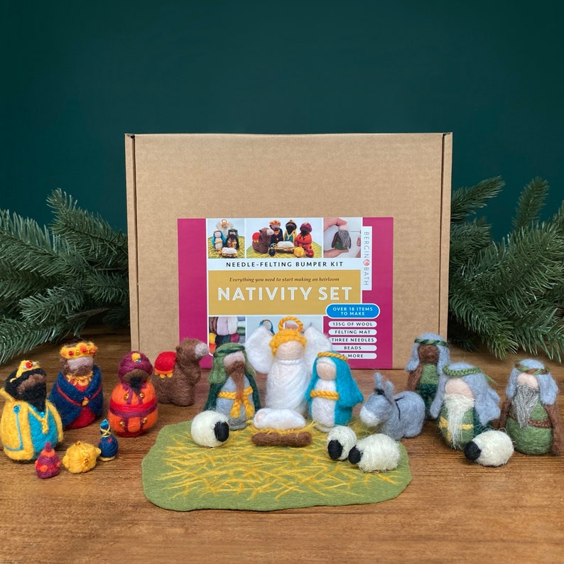 Needle Felting Bumper Kit NATIVITY. A Premium Starter Set. Everything you need to make an heirloom Christmas nativity set. image 1