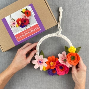 Felt Flower Wreath Kit. Make a DIY floral wreath with this craft kit for adults. Learn macrame and flower making skills. image 9