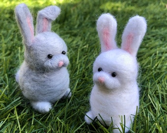 Needle Felting Kit - Rabbits - Make TWO needle felted Easter bunnies with this craft kit for adults - Easter craft gift for her, for mum