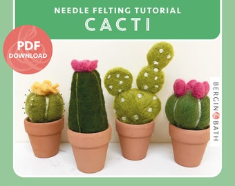 PDF pattern. Needle felted cacti tutorial. Instant download