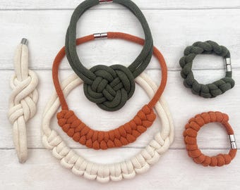 Macrame Necklace & Bracelet Kit: Terracotta, White, Avocado Rope Jewellery