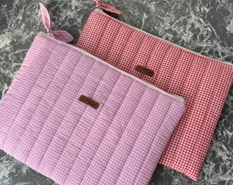 Custodia per laptop a quadretti, custodia trapuntata per Macbook da 13-15 pollici, borsa imbottita per laptop fatta a mano