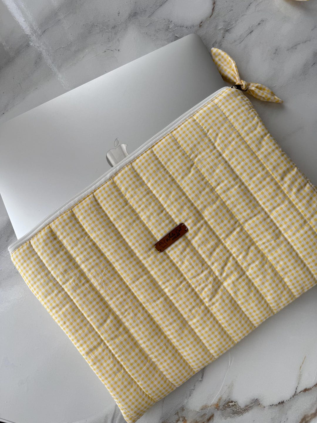 Gingham Quilted Laptop Sleeve, Butter Yellow MacBook Case, Handmade ...