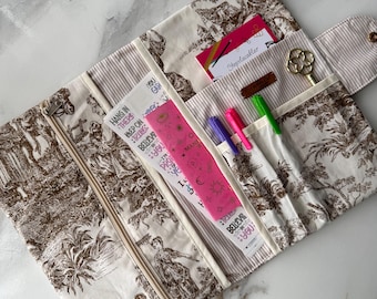 Personalized Toile de Jouy Book Sleeve, Handmade Cotton Planner Case