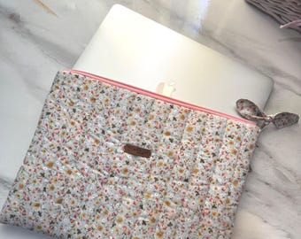 Handmade Floral Laptop Sleeve, Quilted Macbook Case for 13-15 inch, Puffy Laptop Bag