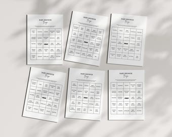 Cartelle bingo per baby shower, Cartelle bingo precompilate esclusive per il gioco del bingo per bambini, Cartelle bingo regalo per neonati, Gioco del bingo per baby shower, Gioco del bingo minimalista per bambini