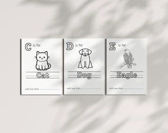 Babyshower-abc-boek, baby's eerste abc-boek, baby's eerste alfabetboek, babyshower-alfabetboek, abc babyshower kleurboek, baby-abc