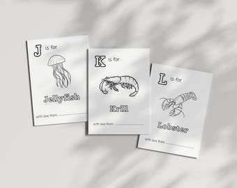 Libro ABC per baby shower, Primo libro ABC per neonati, Primo libro dell'alfabeto per neonati, Baby shower sottomarino, Libro da colorare ABC per baby shower oceanico