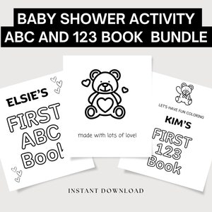 Livro ABC do chá de bebê, livro do alfabeto para bebês, livro ABC para chá de bebê, livro de colorir ABC, primeiro livro ABC do bebê e pacote de 123 livros, chá de bebê