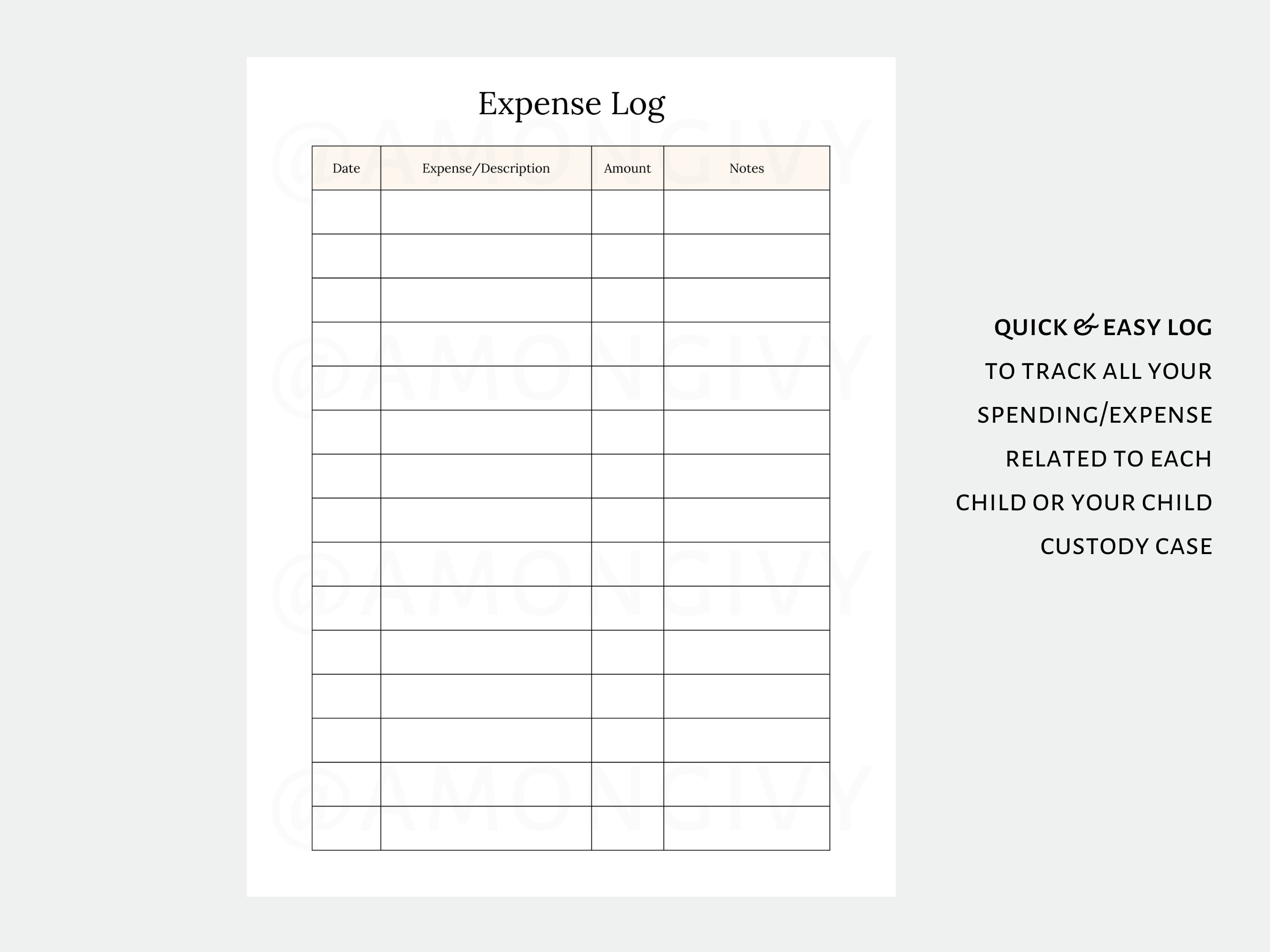 Expense Log Track Spending for Custody Coparenting Single Etsy