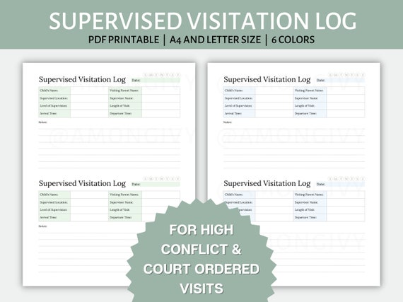 Supervised Visitation Log for Court Ordered Visits High Conflict