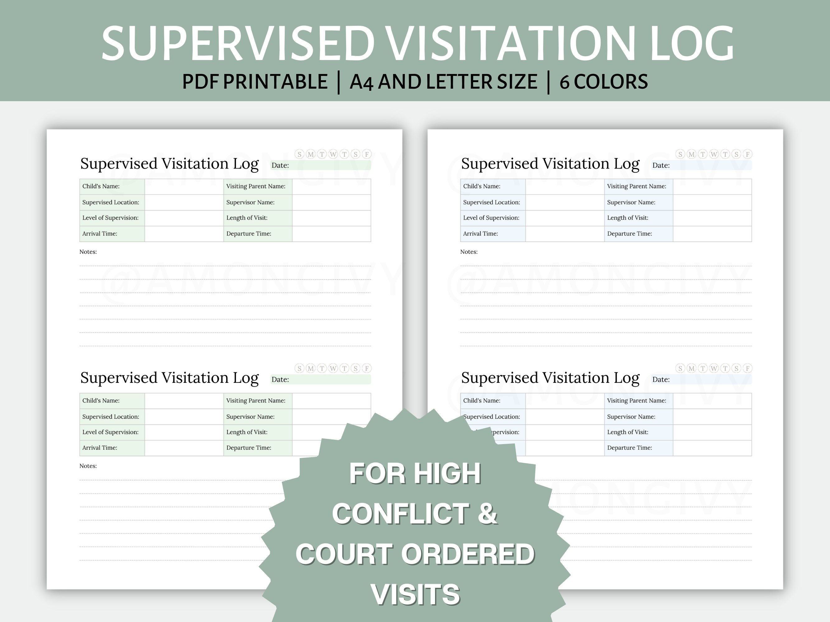 Supervised Visitation Log For Court Ordered Visits High Etsy