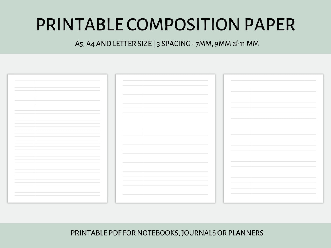Composition Paper Printable PDF Wide Ruled College Rule Cornell Notes ...