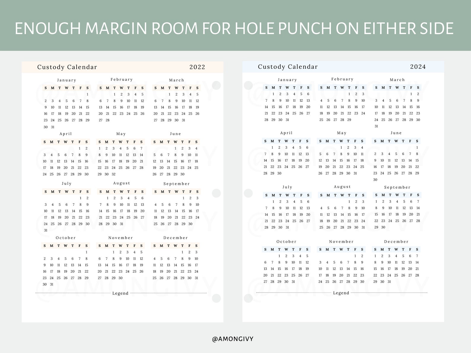 Custody Calendar for Tracking Timeline Events, Visitations, Phone Calls ...