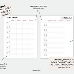 Half Hour Weekly Schedule Printable, Weekly Planner Insert, Weekly ...