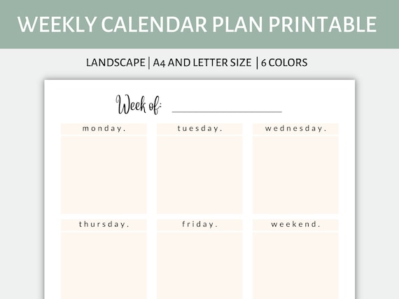 Weekly Calendar Plan Printable Week at a Glance Weekly | Etsy