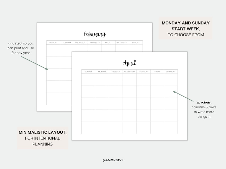 Blank Monthly Calendar Printable Landscape | Printable Planner ...