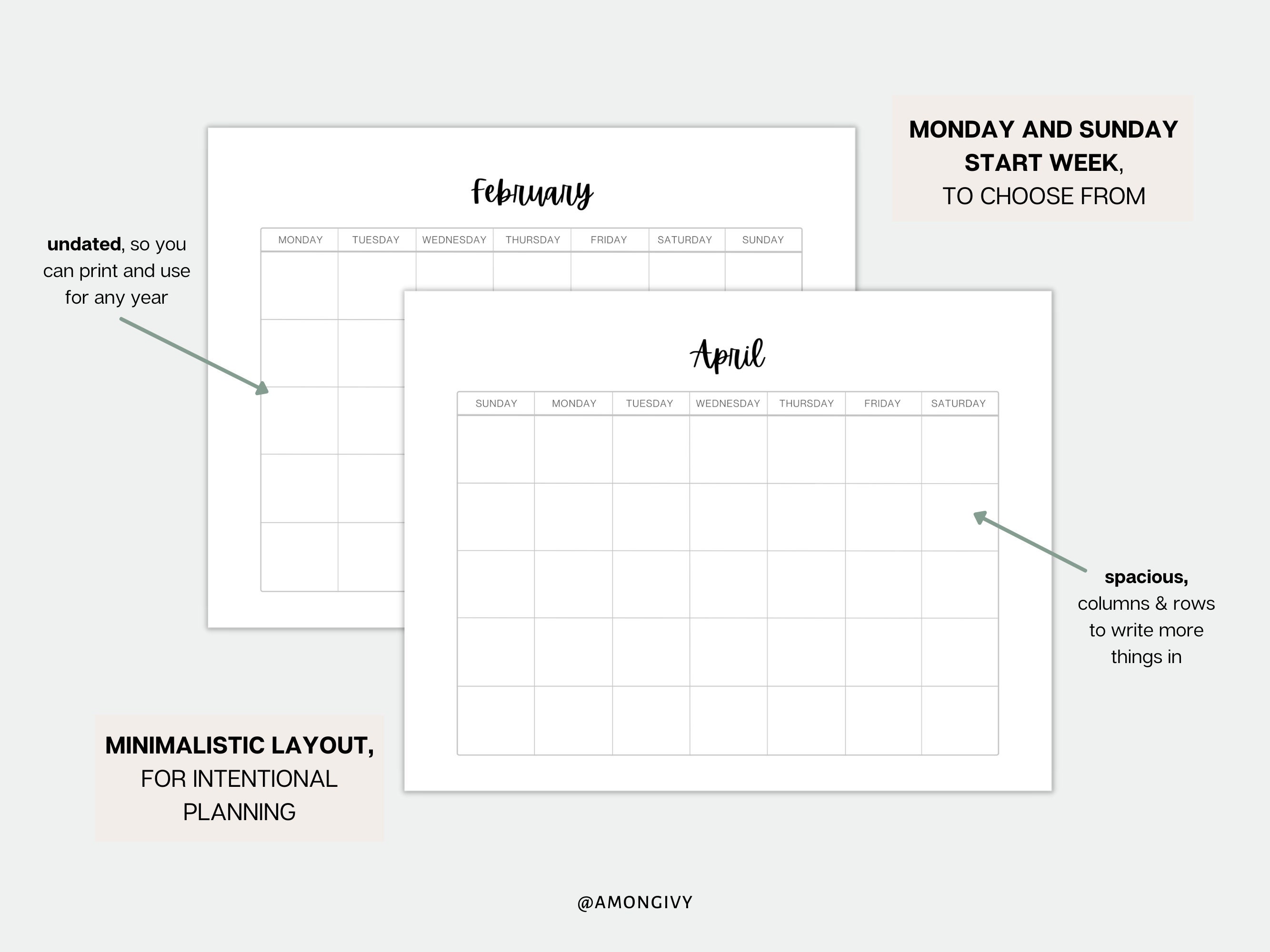 Blank Monthly Calendar Printable Landscape | Printable Planner ...