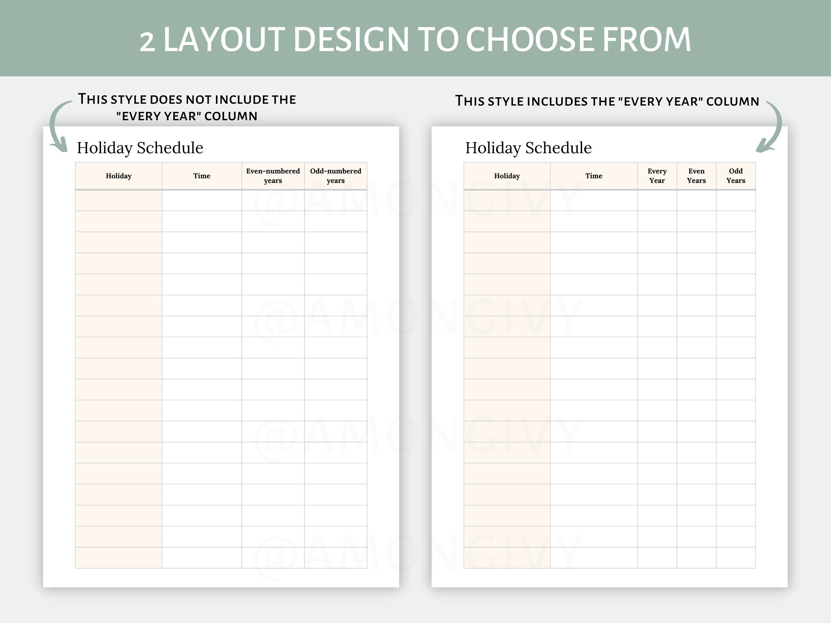Printable Holiday Schedule for Child Custody Medical Records Etsy