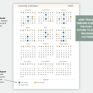 Custody Calendar for Tracking Timeline Events, Visitations, Phone Calls ...