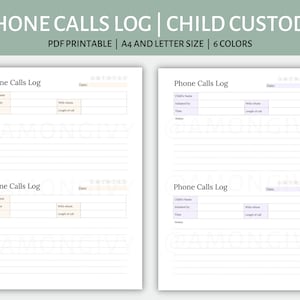 Registro de llamadas telefónicas para la crianza compartida / Registro de comunicación entre padres e hijos / Diario de custodia de menores imprimible / PDF / A4 y carta