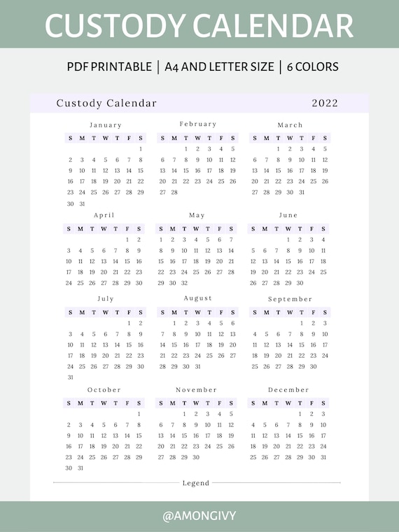 Custody Calendar for Tracking Timeline Events Visitations - Etsy