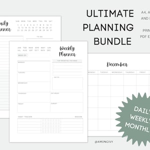Ultimate Planning Bundle Printable Daily Planner, Printable Weekly Planner and Printable Monthly Calendar, PDF