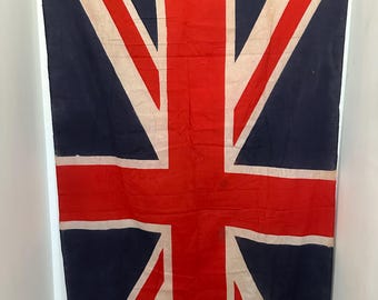 Antique Linen Union Jack Flag, Large Vintage British Flag (175cm)
