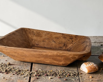 Rustic Wooden Dough Bowl Hand Carved Primitive Trough Farmhouse Home Decor Large Wood Centrepiece Bowl Wabi Sabi Decorative Bowl