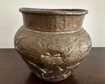 Antique Indian Copper Lota Pot, Repousse Design