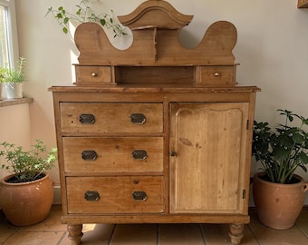 Antique Victorian Pine Sideboard, Rustic Chiffonier, Vintage Dresser, Old Patina Storage Cabinet, English Country Farmhouse Furniture