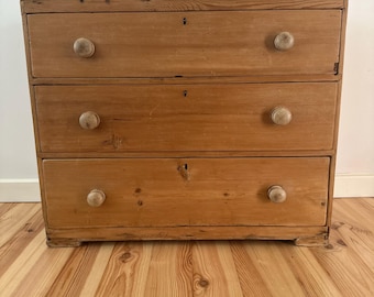 Antique Victorian Pine Chest of Drawers Rustic Stripped Pine