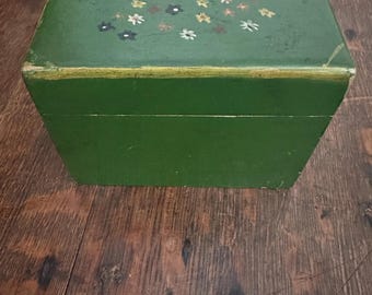 Vintage Hand Painted Wooden Playing Card Box Floral