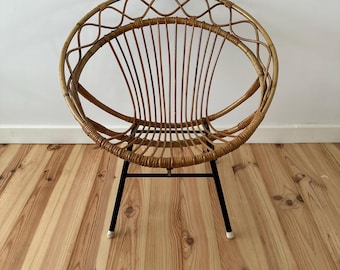 Vintage Mid Century Bamboo Metal Chair Rohe Noordwolde Style Wicker Chair