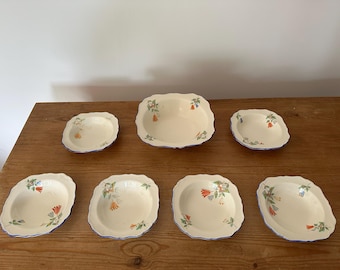 Antique J&G Meakin China Bowls, Floral Sol Pattern, 7-Piece Set