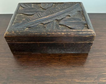 Antique Vintage Wooden Carved Jewellery Keepsake Box Art Nouveau Style