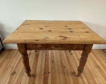Antique Pine Farmhouse Kitchen Table Scrub Stripped Rustic Top Victorian Table
