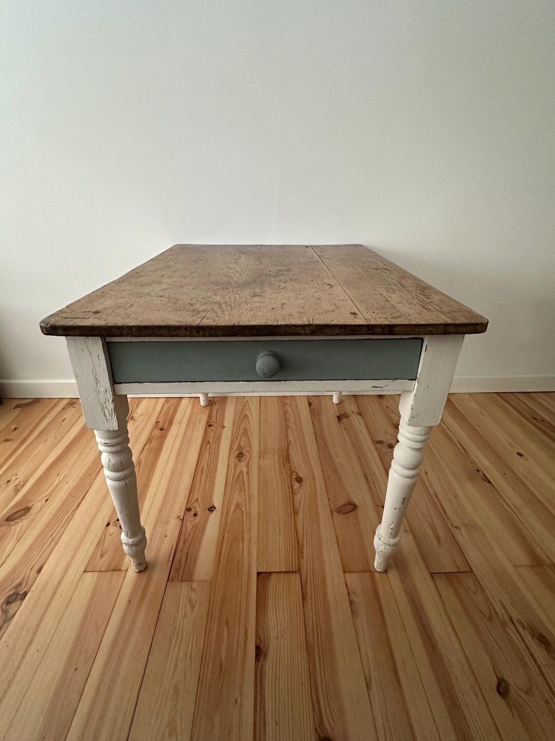 Antique Pine Kitchen Table, Rustic Farmhouse Dining Table With Drawer ...