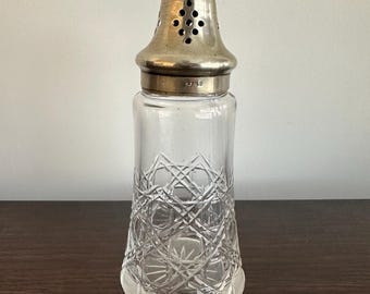 Vintage Sugar Shaker Cut Glass Silver Tone