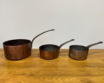 Antique Copper Saucepans Set of 3