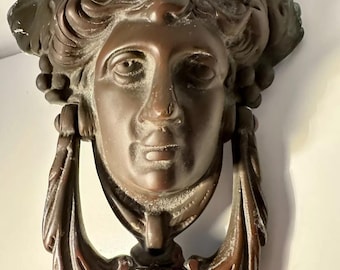 Antique Bronze Dionysus Door Knocker, Ancient Greek God Decor