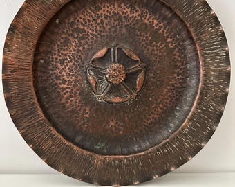 Antique Copper Charger Bowl Art Nouveau Design Hand Made Arts And Crafts