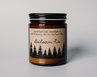 Balsam Fir, Trees, Natural Hand Poured Soy Candle, Woodsy Candle, Amber Candle, Made in Maine, Outdoor Lover gift, Holiday Gift, Christmas