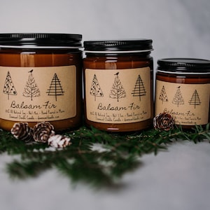 Balsam Fir, All Natural Hand Poured Soy Candle, Holiday Candle, Balsam Candle, Secret Santa, Made in Maine, Christmas Gift, Stocking Stuffer image 1