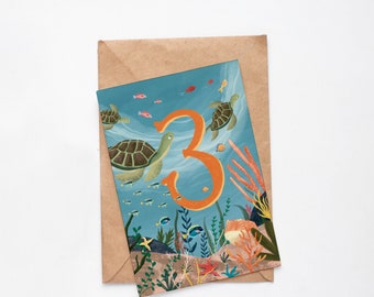 Age 3 Ocean Birthday Card